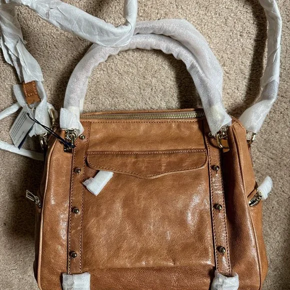 REBECCA MINKOFF CUPID LEATHER SATCHEL BAG Crossbody sand NWT